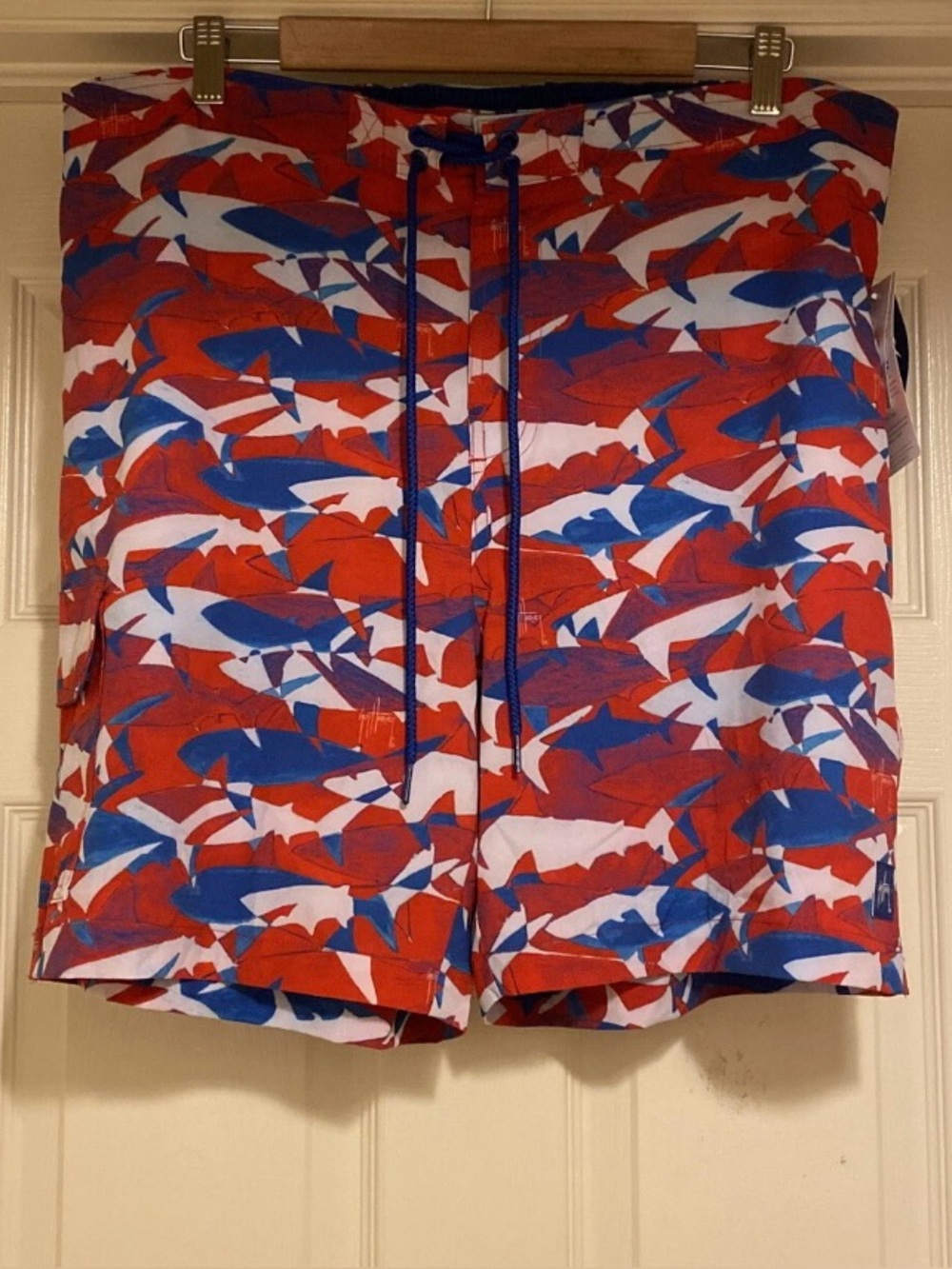Guy Harvey Men's LG Red White & Blue Shark Swim Trunk Board Shorts